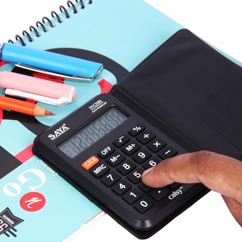 Image of Saya Portable Calculator with Flip Cover | 8-Digit LCD Display | Compact & Lightweight Design | Ergonomic Rubber Keys | Ideal for Students, Office Workers, Business & Everyday Use | 1 Year Warranty