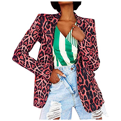 Damen Langarm Anzug Casual Leopardenmuster Kurze Einknopf-Jacke Top Slim fit t Shirts Kurzarm Crop Tops Baumwolle Print schwarz Cover