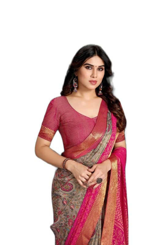 SareeveWomen's Printed Trendy Floral Print Chiffon Saree with Blouse Piece (Multicolor) (37897)