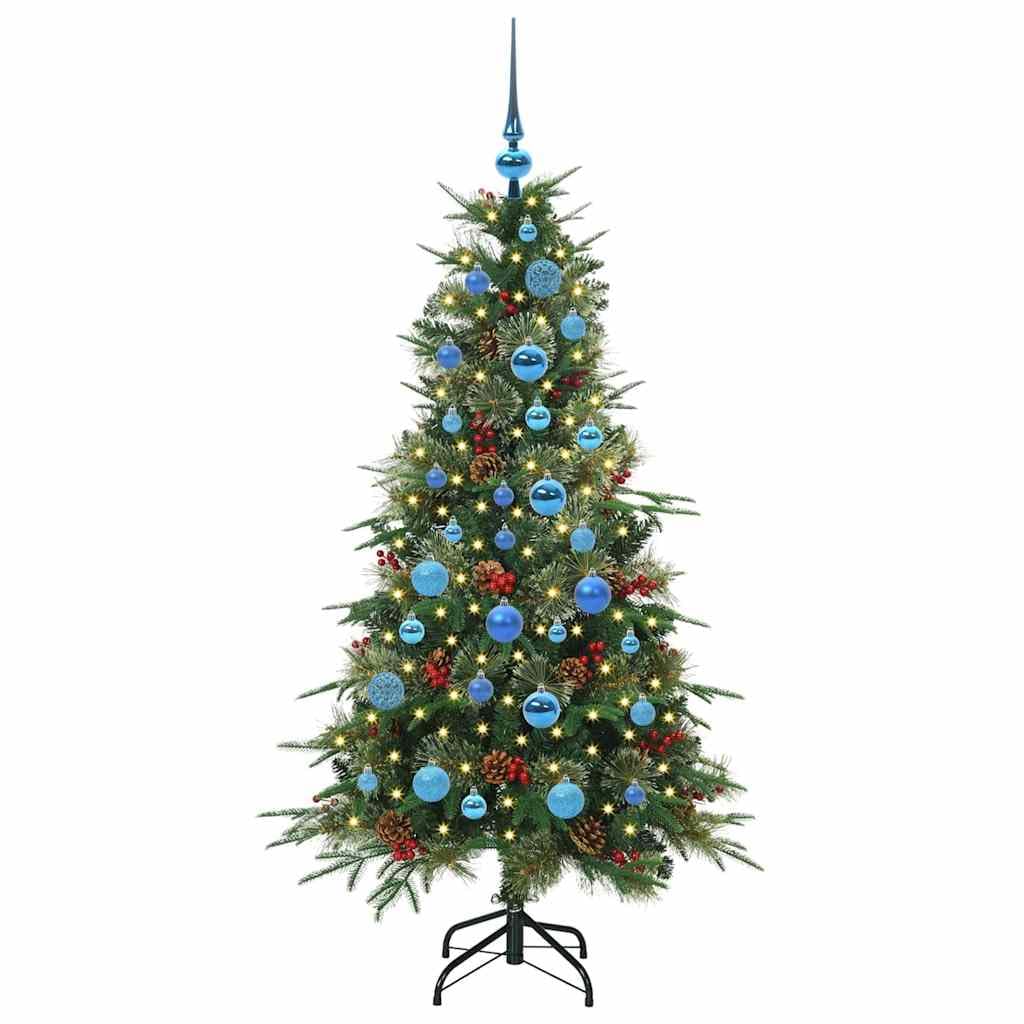 Sztuczna składana choinka zielona, 150 cm, PE i PCW, wstępnie oświetlona 150 diodami LED, do użytku wewnątrz i na zewnątrz, nowoczesne wzornictwo