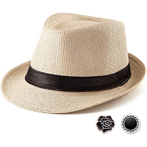 Summer Casual Beige Straw Trilby Fedora Hats for Men, 7 1/4, Fits 22" - 22 7/8 Cover