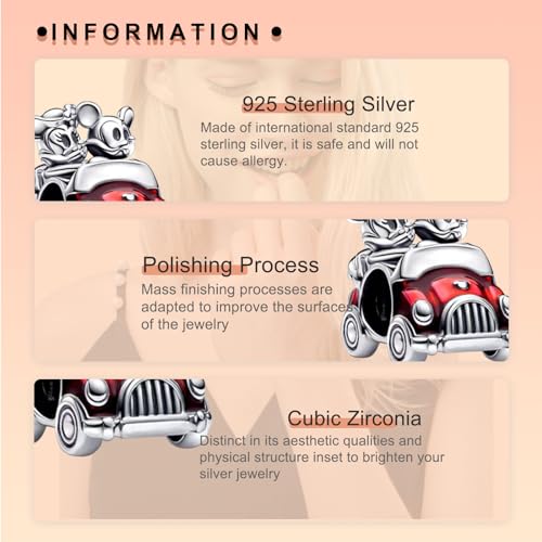 Image of Cartoon Car Charm for Women Charms Bracelets, 925 Sterling Silver Cartoon Mother's Day Halloween Birthday Christmas Jewelry Gift for Women