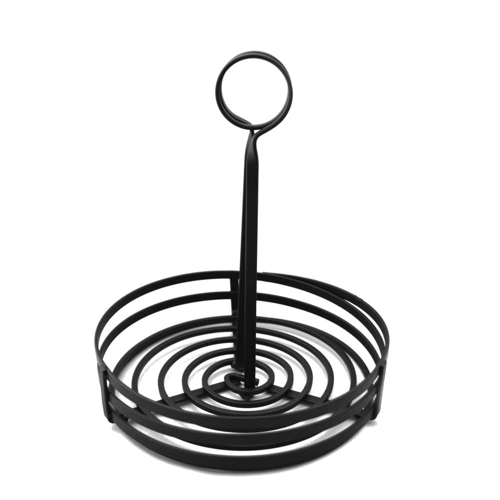 American Metalcraft FWC89 Round Wrought Iron Condiment Rack Basket with Display Handle, 8-Inch, Black