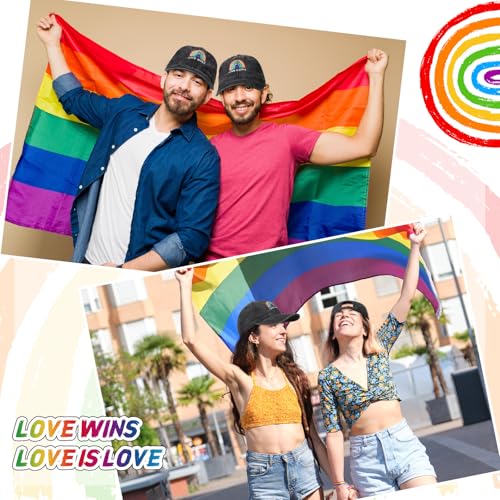 Image of Eurzom 2 Pcs LGBT Pride Baseball Hats Rainbow Embroidered Love Wins Cap Adjustable Gay Pride Month Rainbow Hat for Men Women