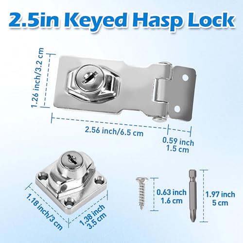 Image of 2 Pcs keyed Hasp Lock,2.5 inch keyed hasp Locks Twist knob keyed Locking hasp for Cabinet Small Door,Hasp Lock with Keys,Metal Safety Hasp Latches (2 Pcs Silver, 2.5 inch)