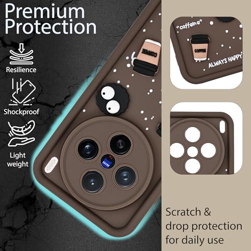 Image of DARKFIT Back Case Cover Compatible for Vivo X200 5G | Cute Fun Cartoon 3D Ball | Coffee Silicone Case | Case Cover with Camera & Body Protection | Shock Proof | for Vivo X200 5G | Color Brown