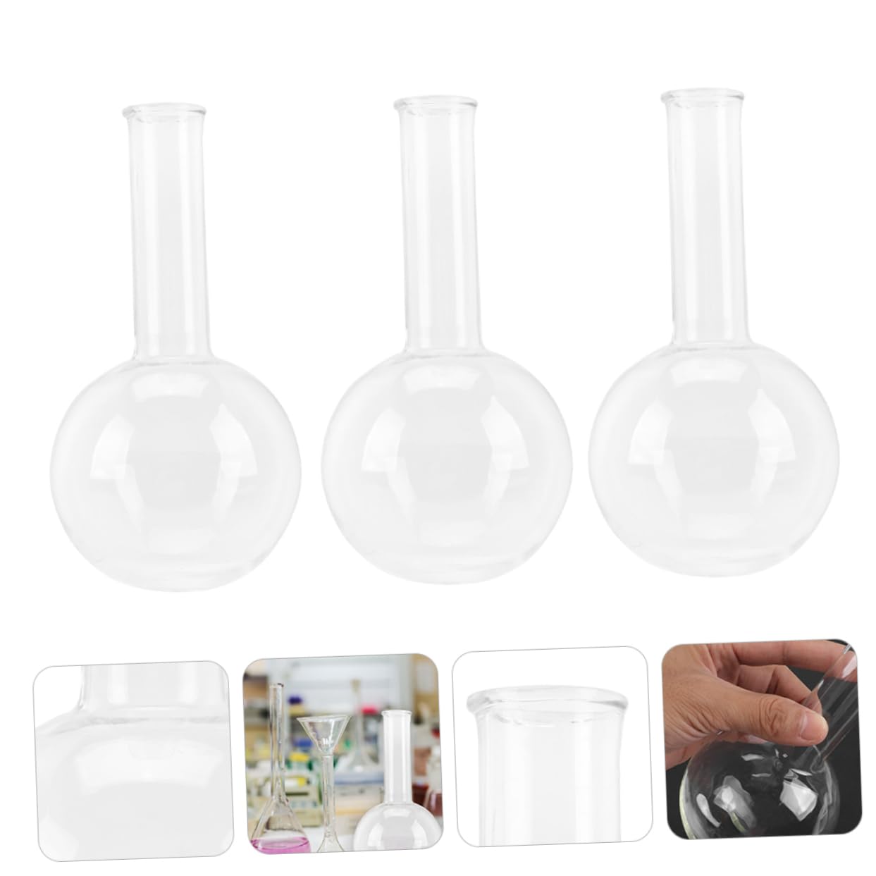 3 Stück Rundkolben aus Glas 250ml Flachboden Siedekolben mit Einheitlicher Wandstärke Transparent für Chemie und Bildung im Laborbedarf