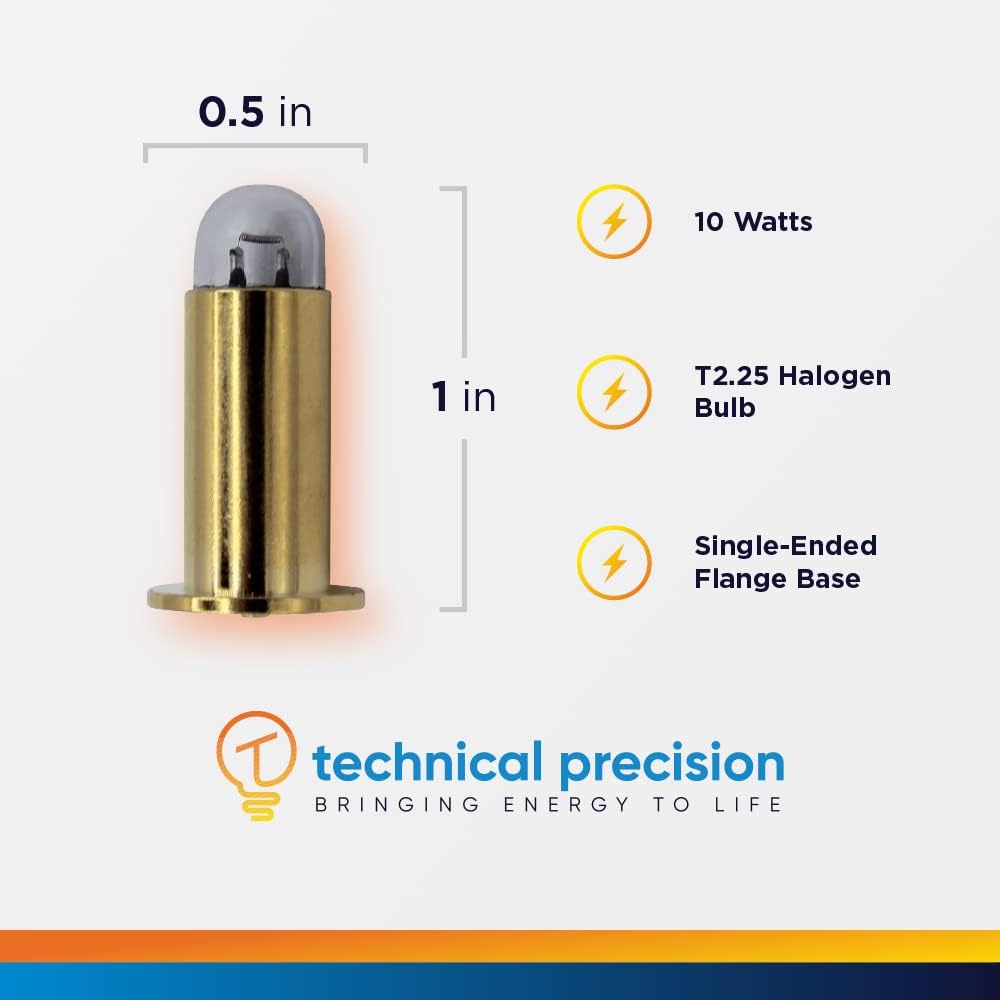 Technical Precision 10W 6V Halogen Indirect Ophthalmoscope Bulb Replacement for Heine X 004.88.068 Single-Ended Flange Base T2.25 Bulb - 300 Hours Rated Life - Clear - 1 Pack