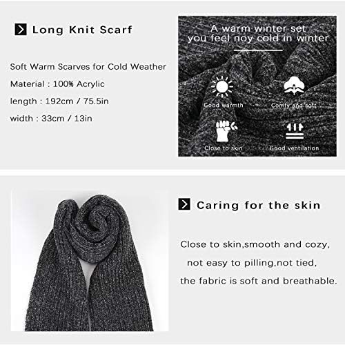Women's Winter Warm Beanie Hat Long Scarf and Touch Screen Gloves Knit Set with Skull Cap