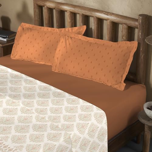 Image of MYTRIDENT Sanskriti Cotton Bedsheet for Double Bed, Gifting Collection King Size - Kantha Orange