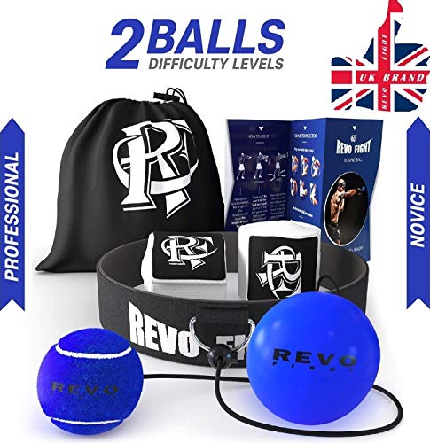Revo Fight Boxing Reflex Ball | Diadema con Bola de Boxeo Cuerda de Boxeo, el Mejor Equipo de Boxeo para Entrenamiento, coordinación de Ojos de Mano y Fitness, 1 par de envolturas de Boxeo Incluidas