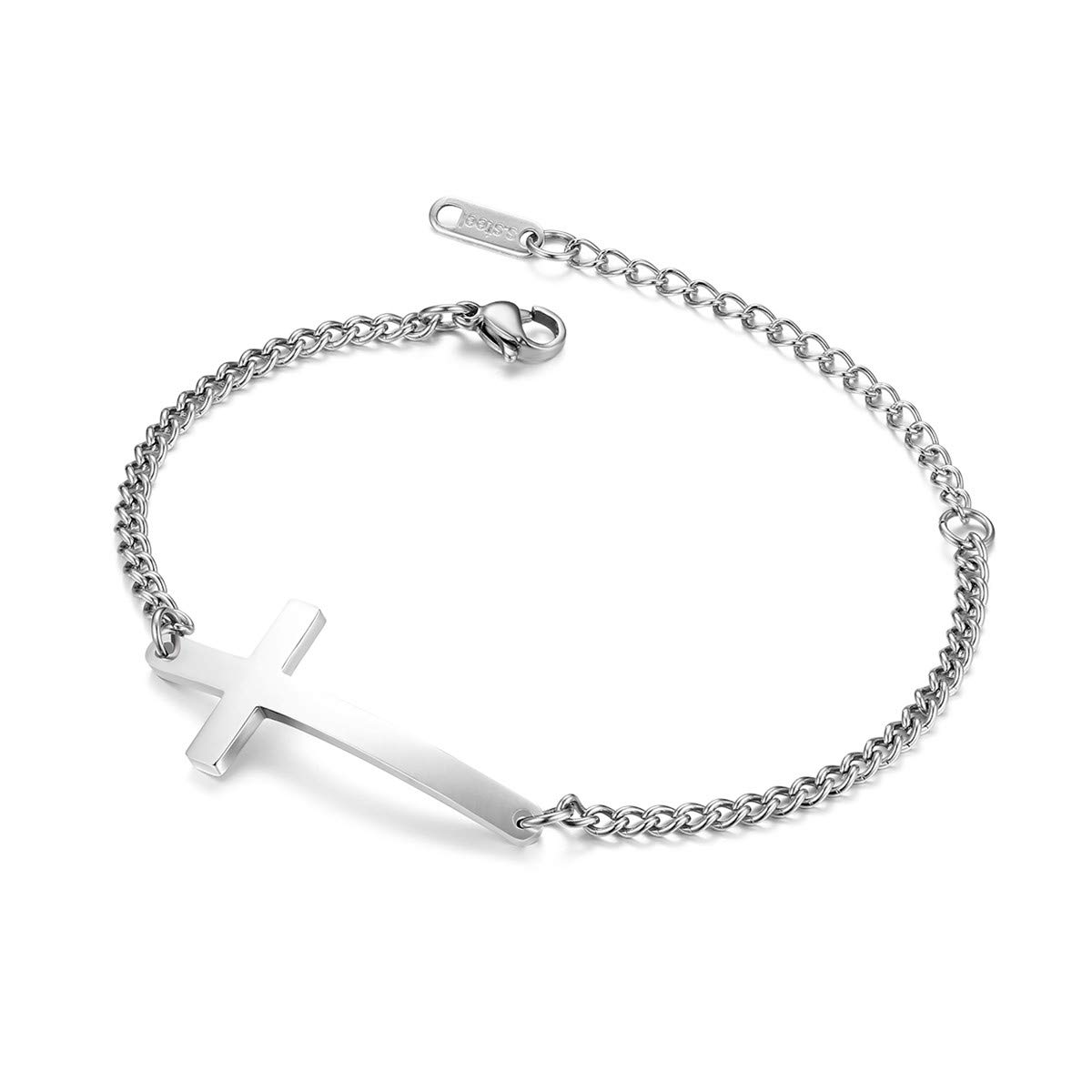 Croce Bracciale In Pelle Per Uomo Donna 316L In Acciaio Inox Con Placcato In Oro 18k Cristo Gesu Crocifisso Braccialetto Fatto A Mano 7589 Pollici