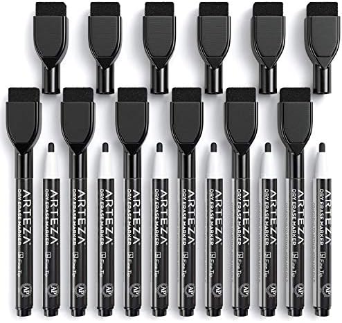 ARTEZA Magnetic Dry Erase Markers with Eraser, Pack of 36 (with Fine Tip), Black Color with Low-Odor Ink, Whiteboard Pens is Stationary Supplies School, Office, or Home