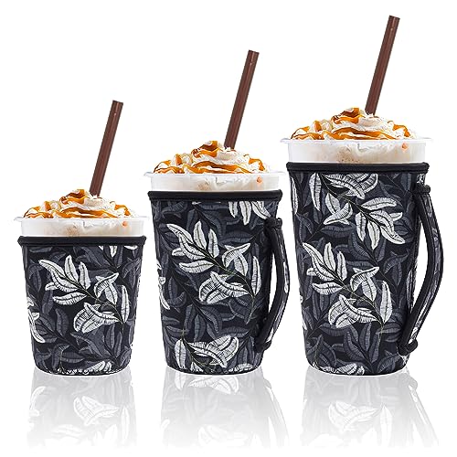 Image of 3Pk Reusable Iced Coffee Sleeves, Neoprene, Floral Fits 16-32oz Hot /Cold