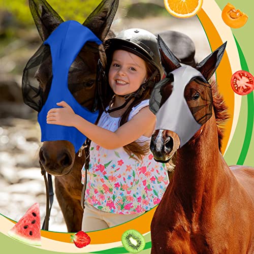 Image of Frienda 4 Pcs Horse Fly Masks with Ears UV Protection Elastic Horse Mask Breathable Comfortable Fly Mask for Adult Horses, Protect from Summer Insect(Medium,Black, Gray, Blue, Mint Green)