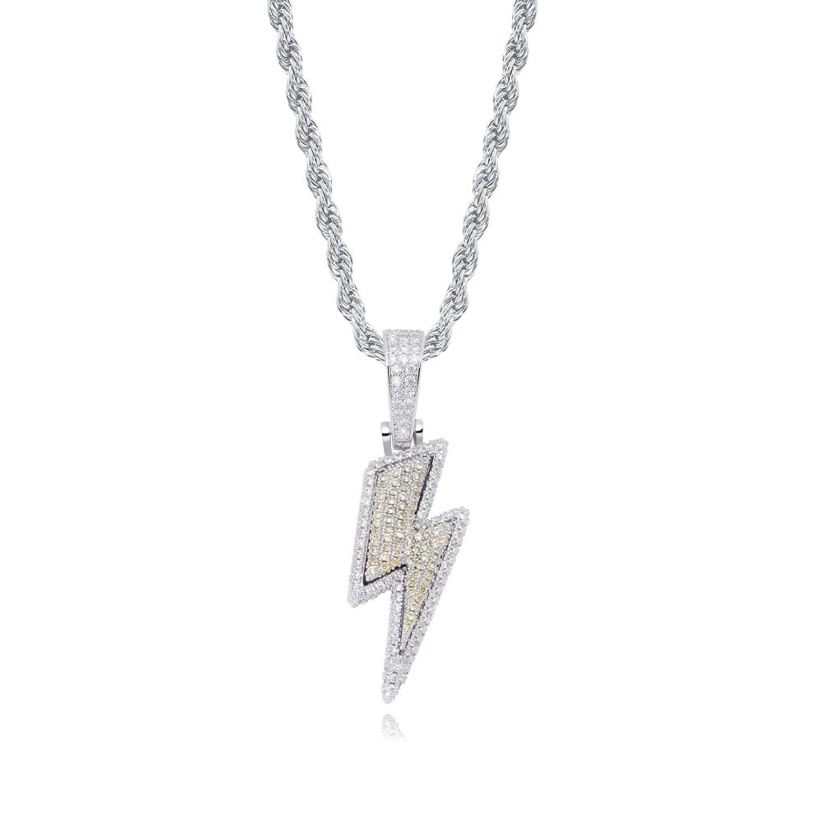 JINAOHip Hop Lightning Bolt Design Pendant 18k Gold Plated Iced Out Cubic Zirconia Pendant Necklace with Micropave Simulated Diamond for Men Women