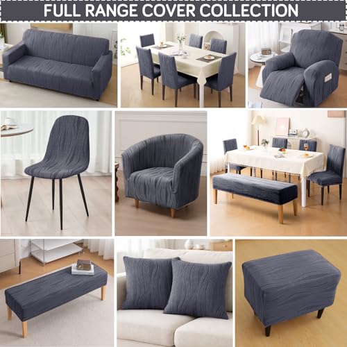 Image of HOKIPO 200 GSM Premium Knitting Jacquard Elastic Dining Table Chair Cover Set of 6, 'Nestiva Series' Porpoise Grey (AR-6072-GRY)