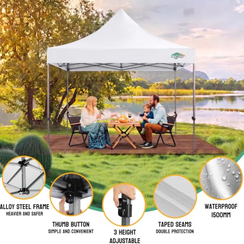 Image of COBIZI 10x10 Heavy Duty Pop Up Canopy Tent with 4 Sidewalls, White