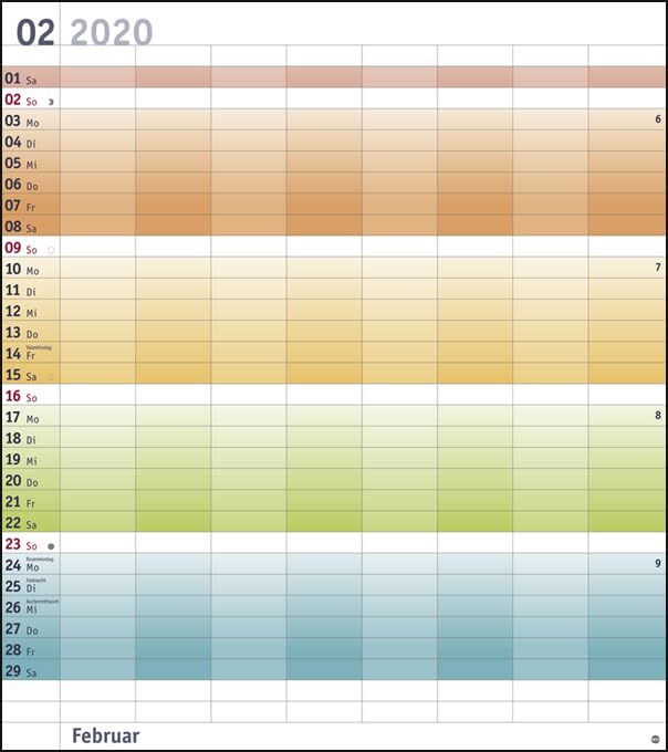 Bunte Wochen Planer XXL. Wandkalender 2020. Monatskalendarium. Spiralbindung. Format 40 x 45 cm