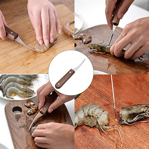 2 Stück Shrimp Deveiner Werkzeug, Krabbenschalen-Messer Edelstahl-Garnelenschäler Garnelenputzer mit Holzgriff für… - Image 3