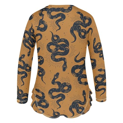 QUGRL Girls One Piece Swimsuit Boho Magic Snake Long Sleeve Bathing Suit for Girls Moon Stars Toddler Kids Zipper Front Swimsuit Beach Sport Size 4T3