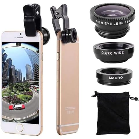 eCostConnection Universal 3 in 1 Camera Lens Kit Phone Camera Lens Clip Fisheye Lens Macro Lens Wide Angle Lens Cell Phone Lens Attachments Compatible with Most Smartphones for Video, with Pouch Cover