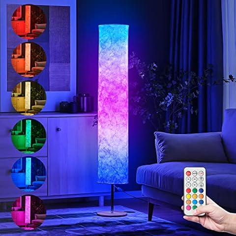 LED Soft Light Floor Lamp, 60" Simple Design Morden Slim RGB 16 Color Changing Tyvek Fabric Shade Dimmable Remote Control Standing Lamp for Living Room Bedroom Game Room Cover