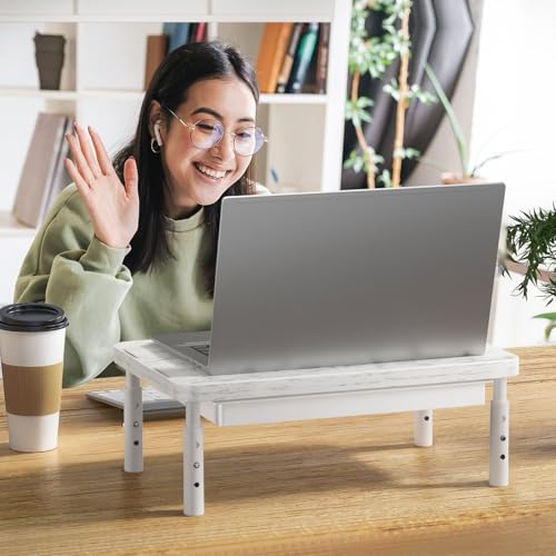 Image of WALI Computer Monitor Stand with Storage, Desk Monitor Riser 3 Height Adjustable, Laptop Riser with Airflow Vents, Desk Organizer for Computer, Laptop, Printer (PTT002-M), 1 Pack, Marble