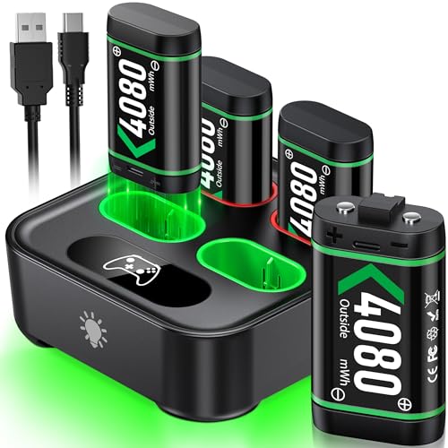 Ladestation Controller für Xbox One Akkupack mit 4x4080mWh Schnellladung USB Wiederaufladbar Akku-Ladestation für Xbox One/Xbox Series X|S Zubehör/Xbox One S/One X/Elite