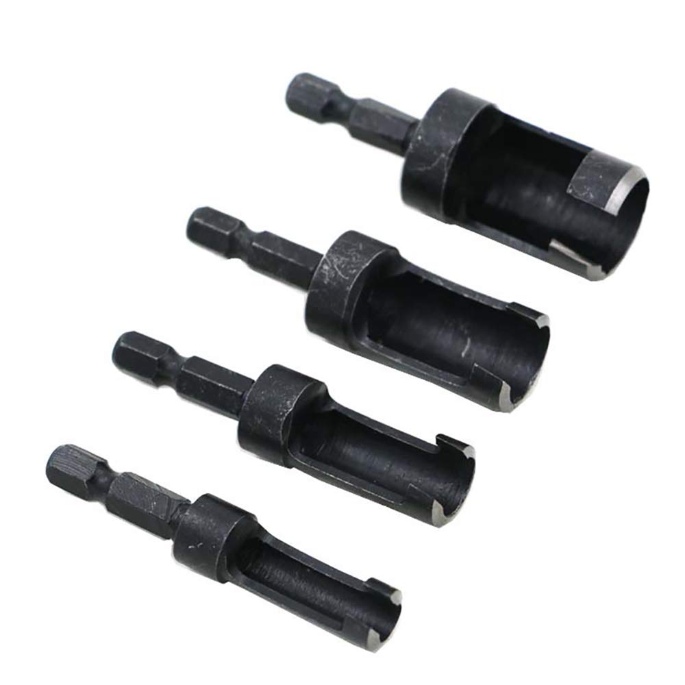 4Pcs Wood Plug Hole Cutter Bit Set Kit Dowel Plug Cutter Carpenter Wood Drill Bits Hex/Round Shank, Hex Shank