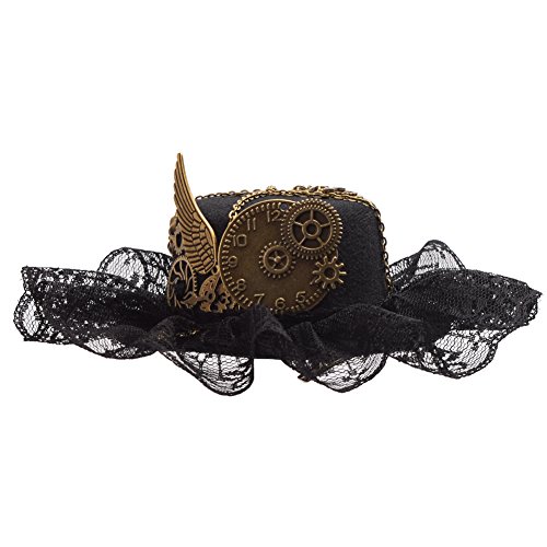 BLESSUME Victorian Steampunk women Mini Top Hat Hair Clip Party Hat Dancing Cocktail Head Clip (N) - Image 2