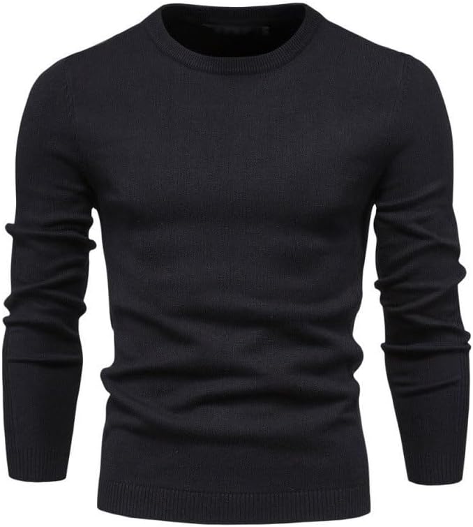 Men's Round Neck Knit Sweaters Solid Color Pullover Sweater