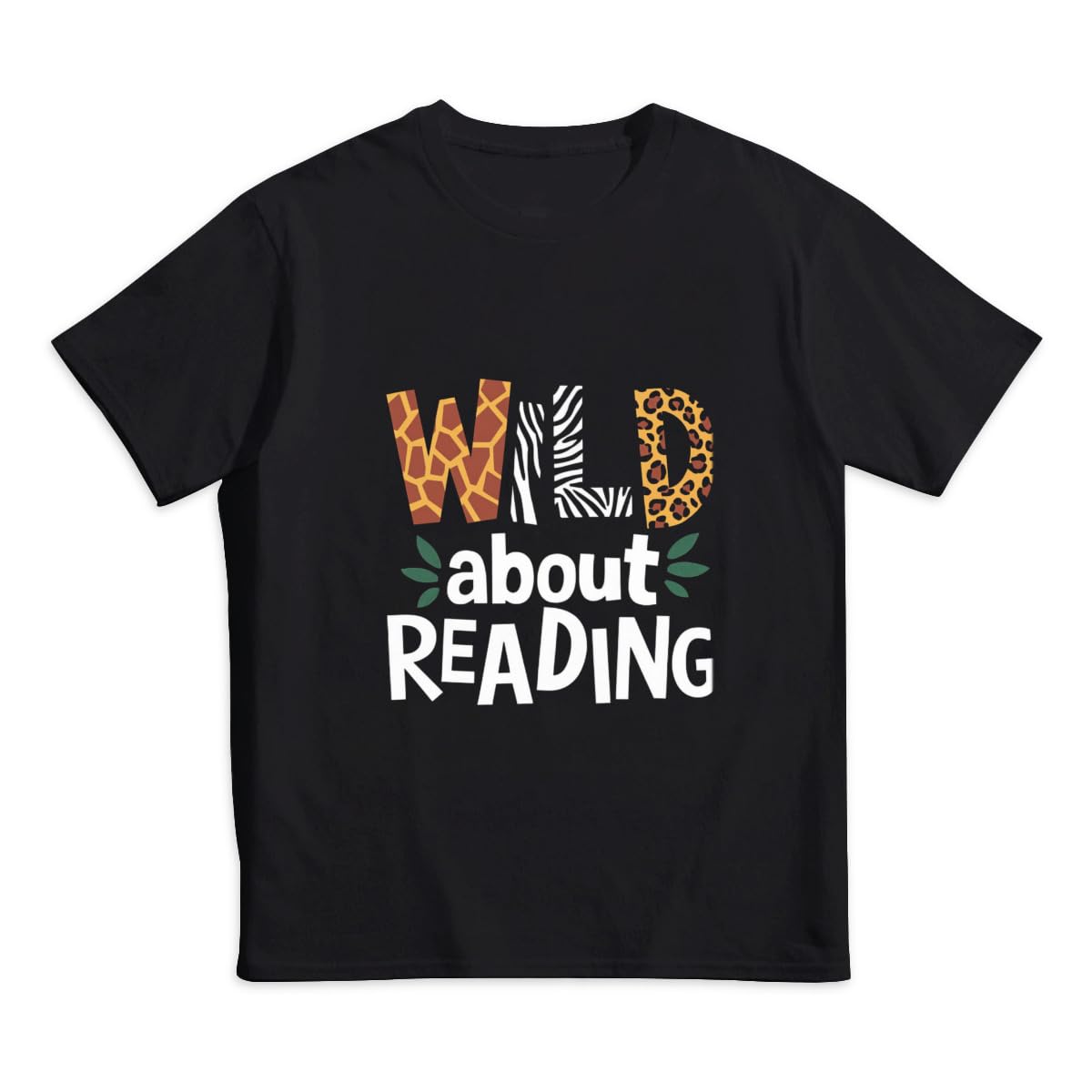 GERCASE Wild About Reading Library Day Reading Books and Bookworm Kids' 100% Cotton T-Shirt - Soft Tee for Boys & Girls