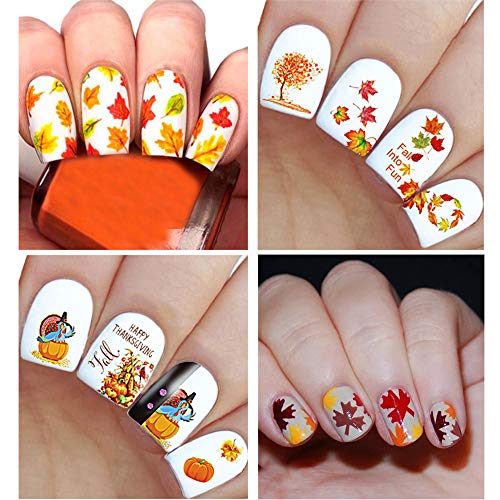 Kalolary 12 vellen Nagel Decals, Esdoorn bladeren Gemengde Patronen Manicure Decor 3D Transfer Decal Nagel Art Sticker… - Afbeelding 3
