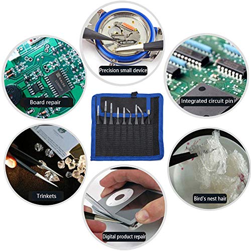 Esd Anti-Static Precision Tweezers Tools Kit Non-Magnetic Stainless Steel Tweezers Set With Storage Bag By Aktoo For Electronics Soldering,Phone Repair,Jewelry,Craft,Laboratory Work,9 Pcs #TOP6