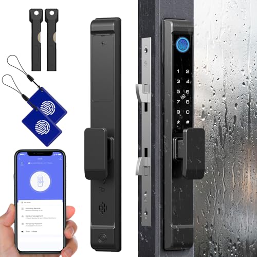 Eseesmart Sliding Glass Door Smart Lock - Waterproof Keyless Mortise Lock, Bluetooth Digital Keypad Fingerprint Lock