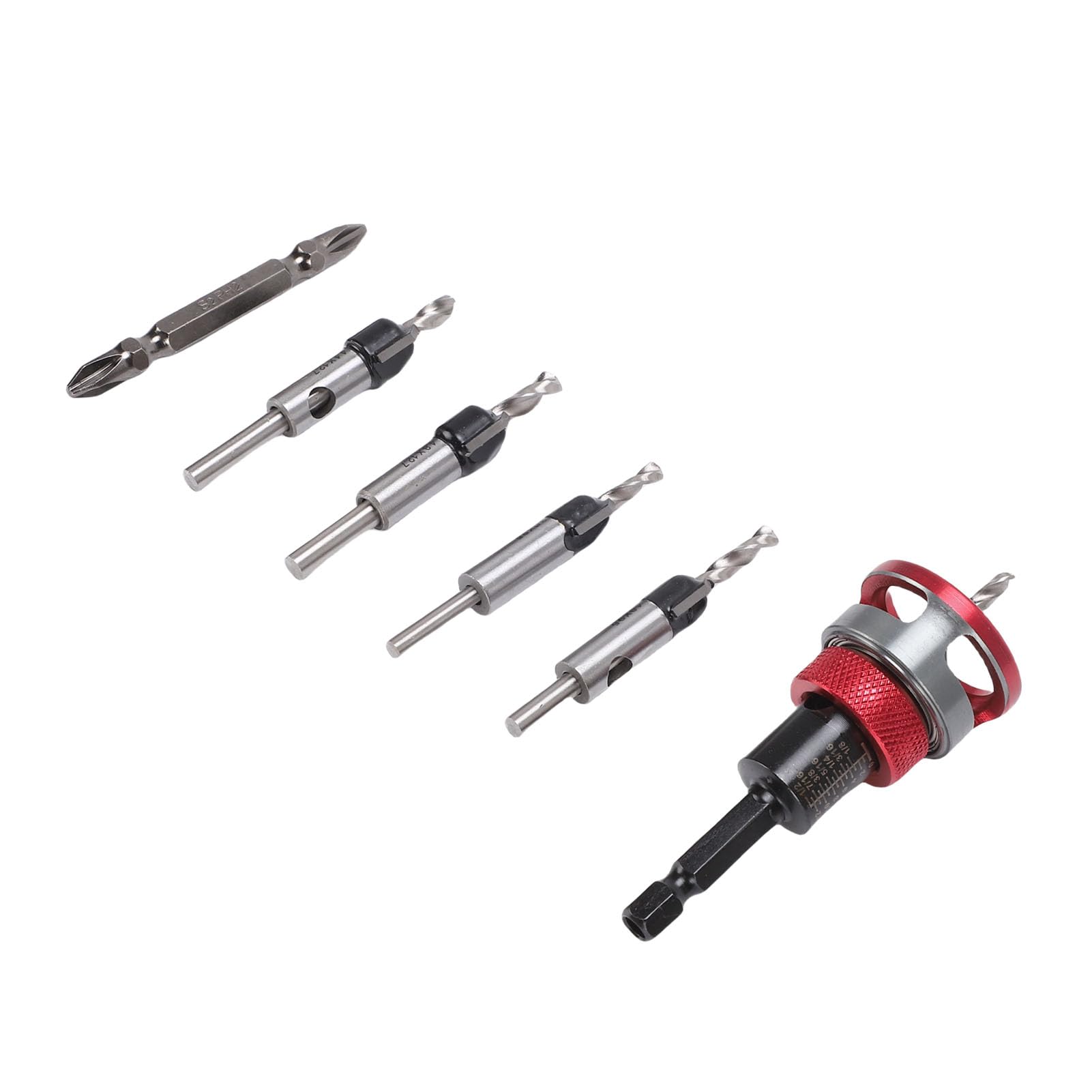 Socobeta Juego de Brocas Avellanadoras Rojas con Profundidad Ajustable para Madera y Metal Kit de Brocas de Acero Al Carbono de 4 Piezas