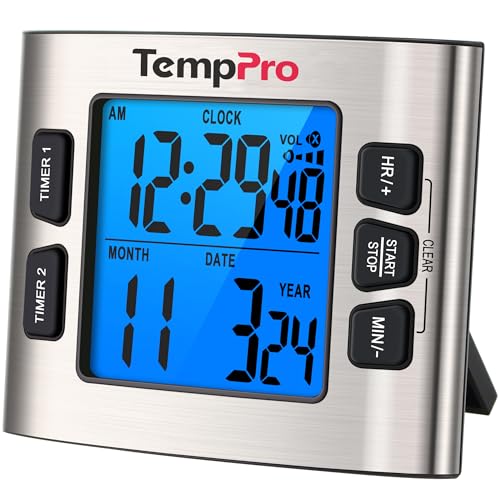 TempPro TM02 24H Digital Timer with Dual Kitchen Timers for Cooking, Magnetic Timer Clock with...