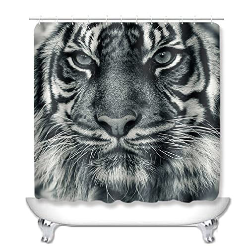 Duschvorhang Grauer Tiger Badezimmerteppich 4-Teiliges Set, Duschvorhang 180x180 Polyester+Badematte rutschfeste(50x80… – Bild 3