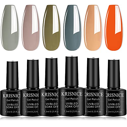 KRISNICE Holiday Gel Nail Polish Set 6 Colors Gray orange Summer Gel Polish Kit Nail Gel Polish Soak Off LED Gel Nail Manicure Kit DIY at Home Gifts for Women (KCS6-022)