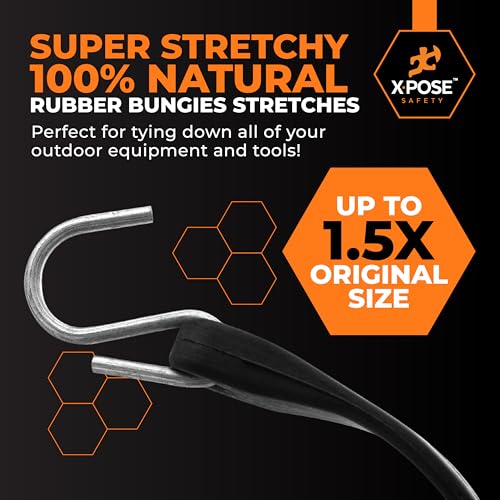Image of Rubber Bungee Cords with Hooks 100 Pack 41 Inch (62 inch Max Stretch) Heavy-Duty Black Tie Down Straps for Outdoor, Tarp Covers, Canvas Canopies, Motorcycle, and Cargo - by Xpose Safety