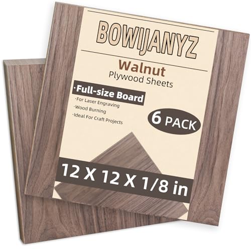 1/8 Walnut Plywood Sheets 12x12x1/8 Inch 6 Pack 3mm Plywood for Laser Cutting Engraving Wood Burning Unfinished Wood for Crafts Architectural Models Drawing & Painting DIY Projects
