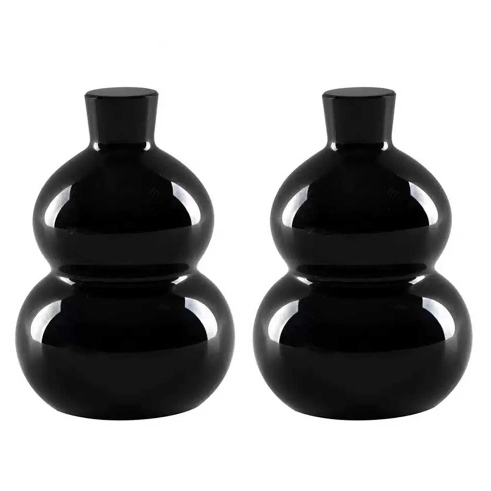 DECORN Natural Black Obsidian Wu Lou Figurine Gourd Ornaments a pair