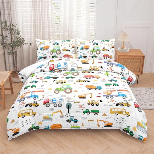 Peopleareok Cartoon Car Kids Comforter Set Queen, 3 Pieces