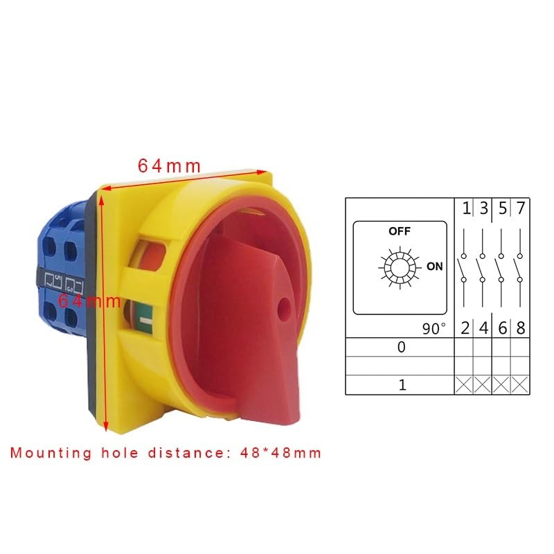 20A and 25A Off-ON 4 Poles Disconnect Isolator Switches LW26GS CA10 48x48mm 64x64mm Padlock Rotary Cam Switch (Color : 25A 64x64mm Panel)