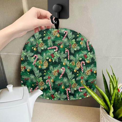 Image of Christmas Tea Cozy Candy Cane Print Creative Insulated Tea Cosy Extra Thick Home Kitchen Decoration Creative Gifts Dust Teapot Cover Kitchen Accessories for Festival
