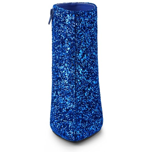 Allegra K Women's Glitter Pointed Toe Chunky Heel Ankle Boots2