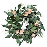 HERON Home Décor Artificial Spring Eucalyptus Wreath for Front Door Indoor Outdoor Polyester Fabric