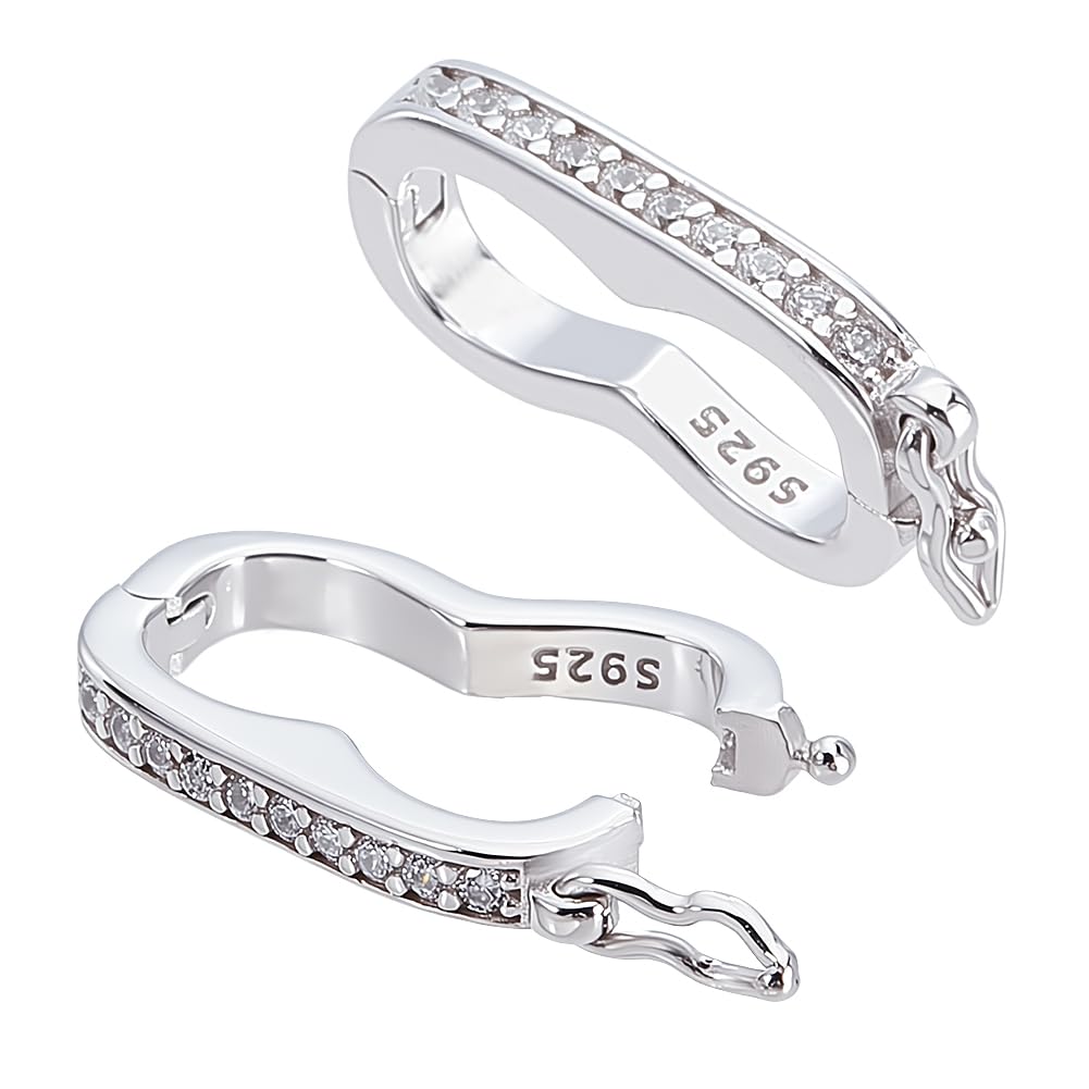 AHANDMAKER 2 cierres reductores de collar de plata de ley 925, chapado en rodio, conector de cierre de clic con cierre seguro para hacer collares de cuentas de piedras preciosas