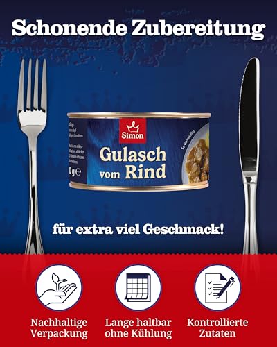 SIMON Delikatess Rindergulasch 300 g I Zartes Rindfleisch in herzhafter Sauce I Fertiggericht in recyclebarer Konserve I Authentische Hausmannskost